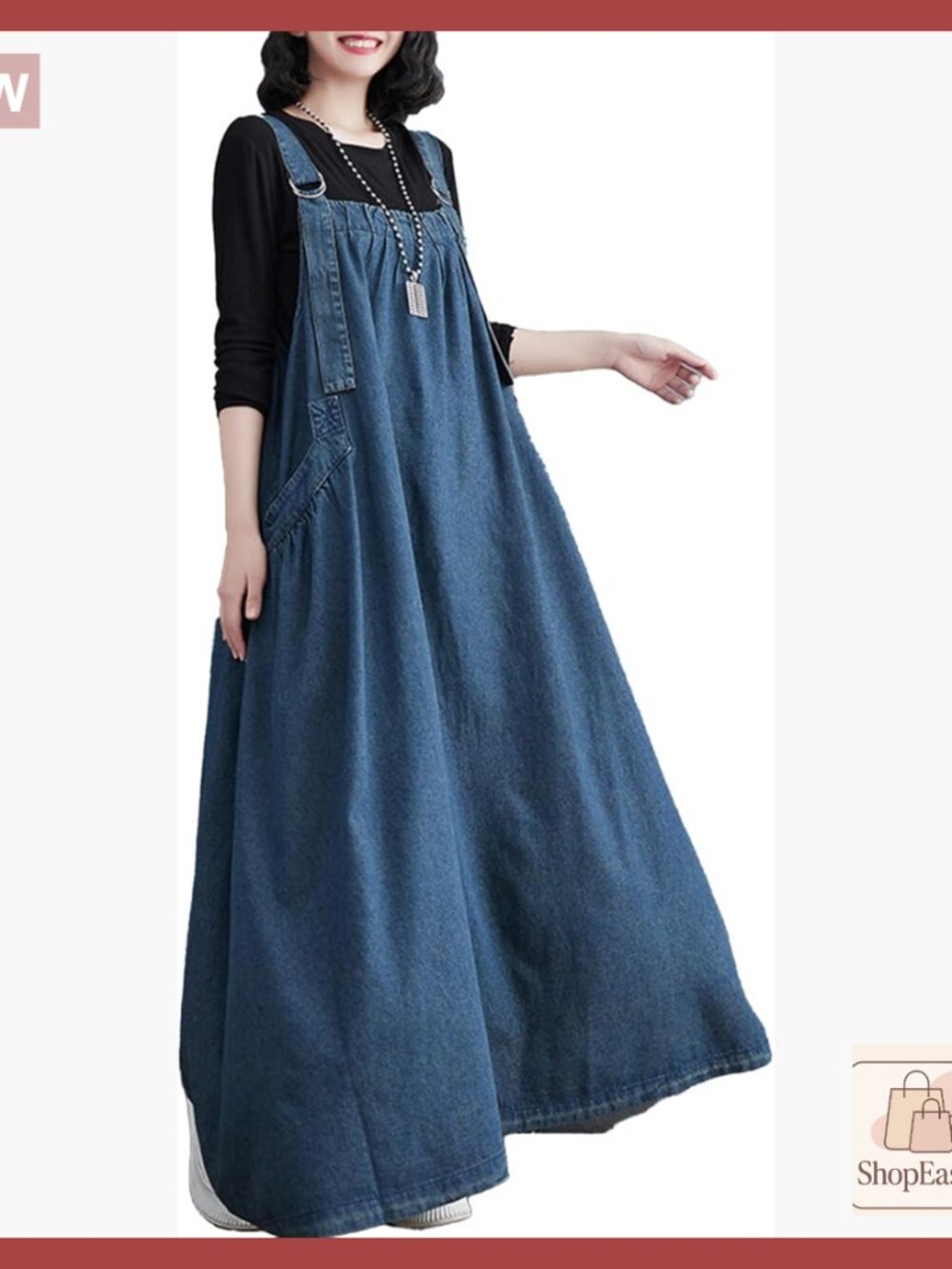 Denim Jumper Dress Maxi Loose Fit Adjustable Straps Vintage Casual Overall